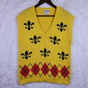 Vtg The Villager Storybook Collection Yellow Knit Sweater Vest Argyle Teacher